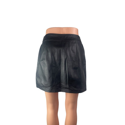 Express Women's Black Faux Leather Vegan Asymmetric Zip Pencil Mini Skirt Size 2