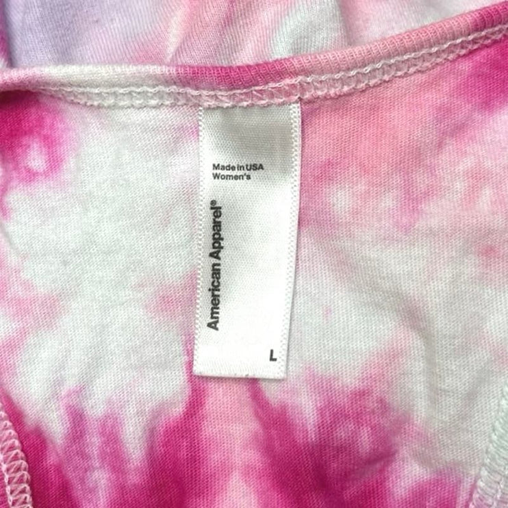 American Apparel Pink White Tie Dye Scoop Neck Racer Back Activewear Tank Top L