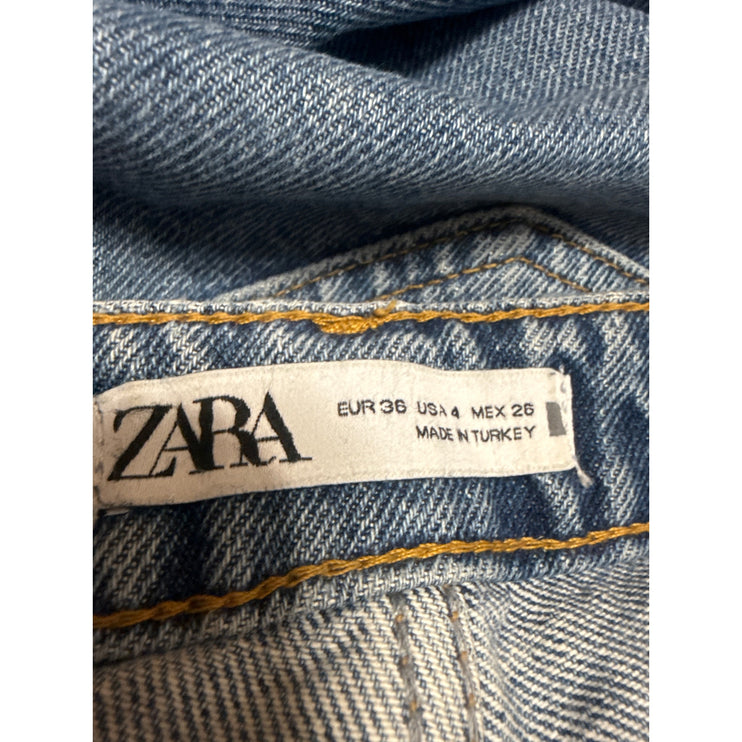 Zara Womens Blue Medium Wash Raw Hem High Rise Wide Leg Baggy Denim Jeans Size 4