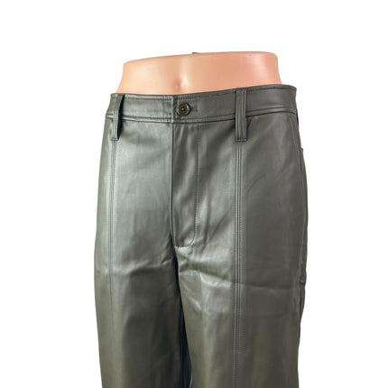 Madewell Women's Green Faux Vegan Leather High Waist Wide Leg Trousers Pants 26