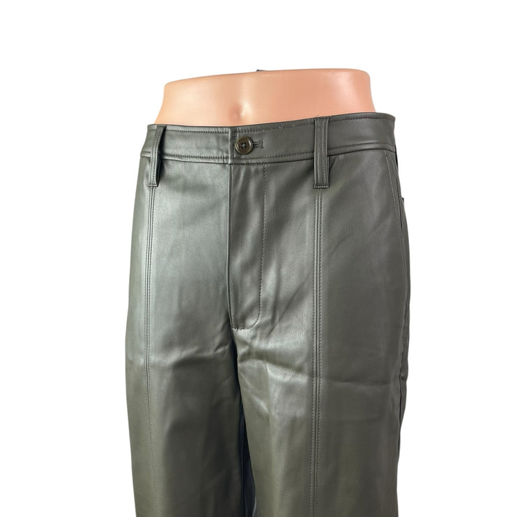 Madewell Women's Green Faux Vegan Leather High Waist Wide Leg Trousers Pants 26