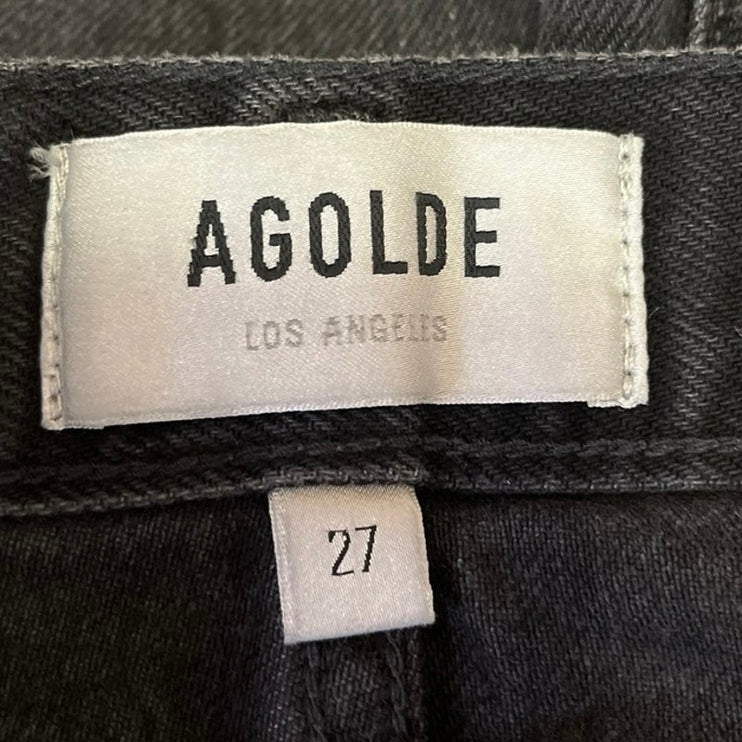 Agolde Womens Black Denim High Rise Cut Off Hem Casual Mini Jeans Shorts Size 27