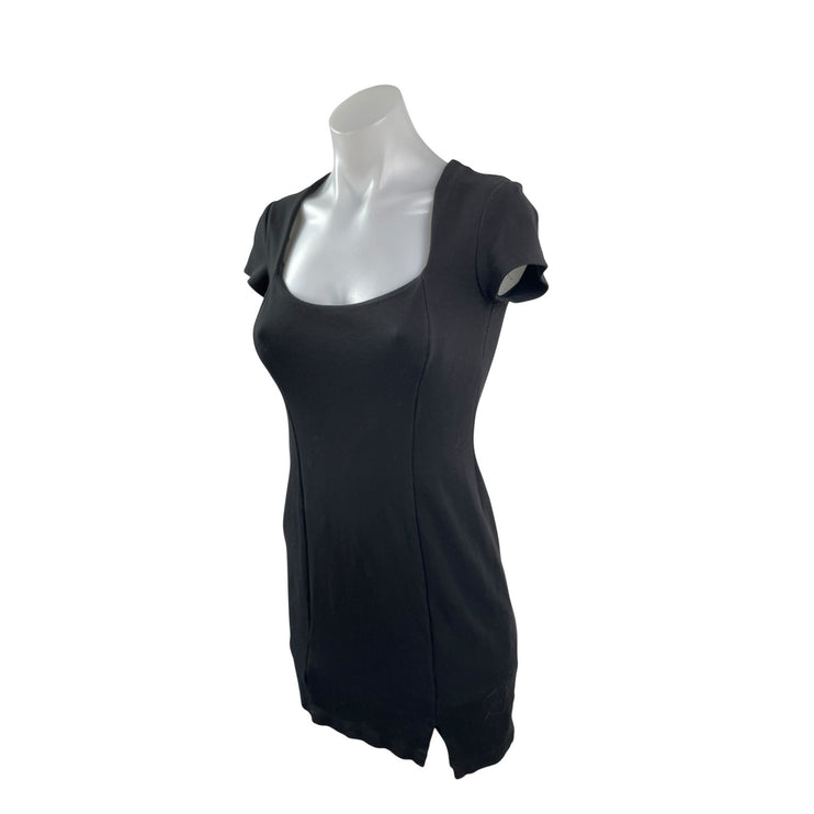Bailey Women's Black Short Sleeve Square Neck Slit Mini Sheath Bodycon Dress S