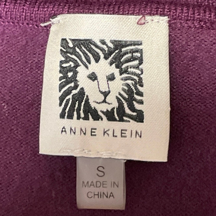 Anne Klein Women's Purple Short Sleeve Crew Neck Gold Button Sweater Top Size S