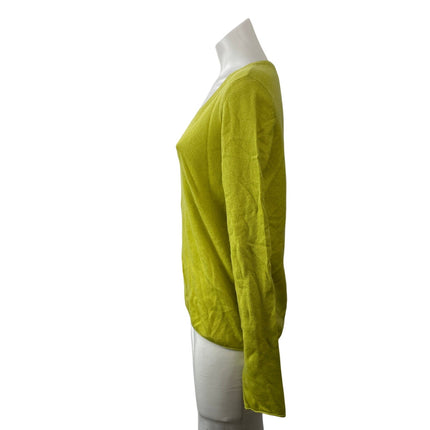 ATM 100% Cashmere Womens Lime Green Long Sleeves V-neck Pullover Sweater Top S/P