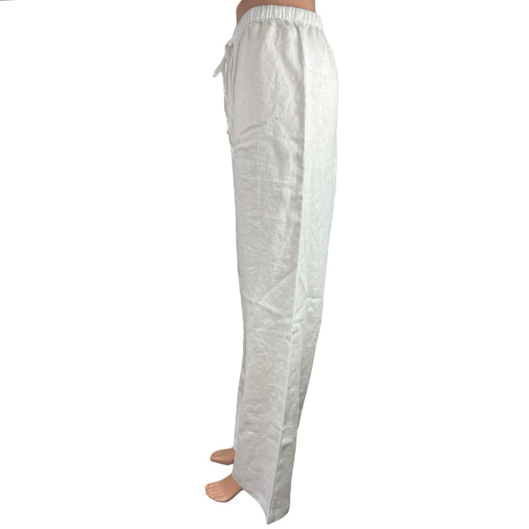 Reformation White 100% Linen Drawstring Wide Leg Trouser Casual Pants Size M