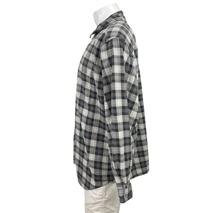 Eddie Bauer Men's Black Checkered Plaid Flannel Long Sleeve Button Up Shirt L