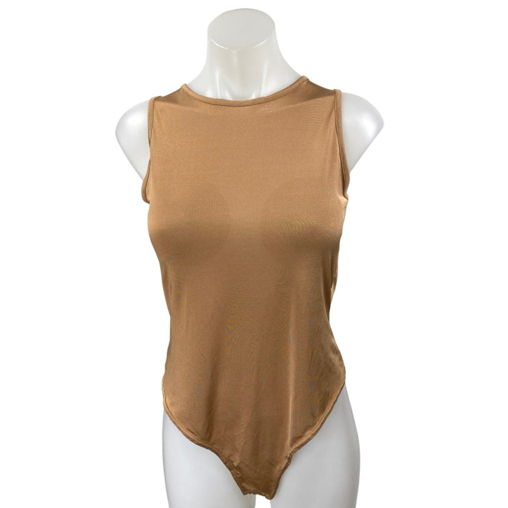 NEW Missguided Tan Sleeveless Crew Neck Muscle Tee Cami Tank Bodysuit Top Sz 12