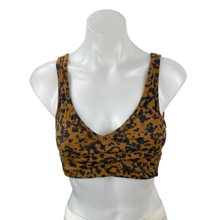 Varley Tan Leopard Cheeta V Neck Yoga Workout Athletic Sports Bra Crop Top Sz S