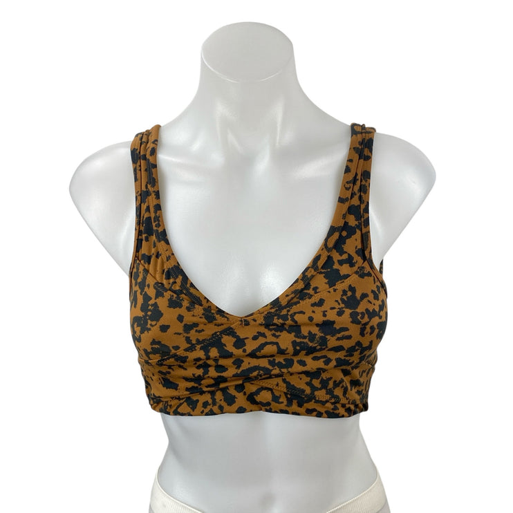 Varley Tan Leopard Cheeta V Neck Yoga Workout Athletic Sports Bra Crop Top Sz S