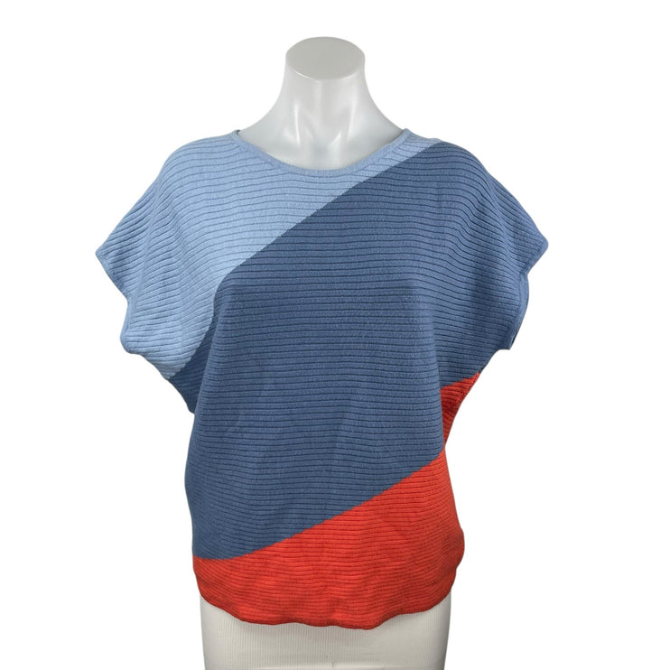 Tahari Women's Multicolor Colorblock Rib Knit Short Sleeve Sweater Top Size S/P