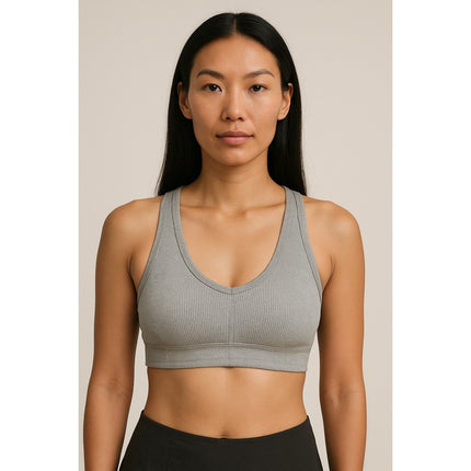 Alo Yoga Gray Rib Knit Sleeveless Cami Camisole Sports Bra Crop Tank Top Size S