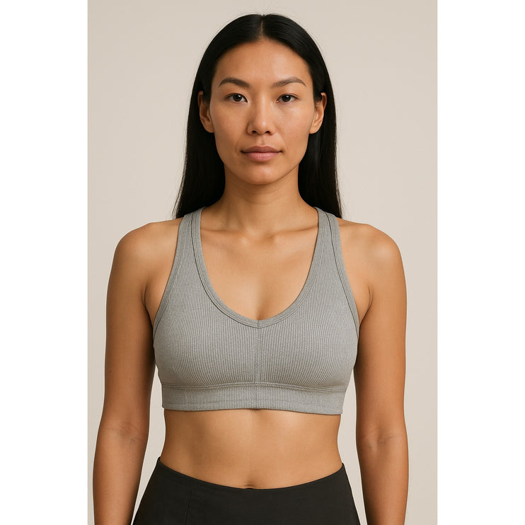 Alo Yoga Gray Rib Knit Sleeveless Cami Camisole Sports Bra Crop Tank Top Size S