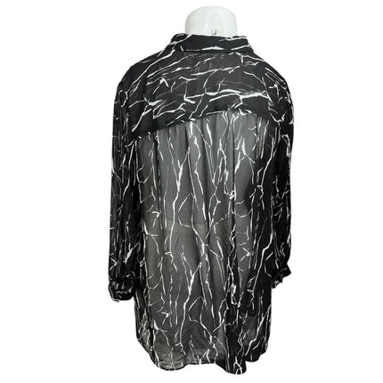 Sejour Black White Chiffon Long Sleeve Sheer Collar Button Down Shirt Top 20W