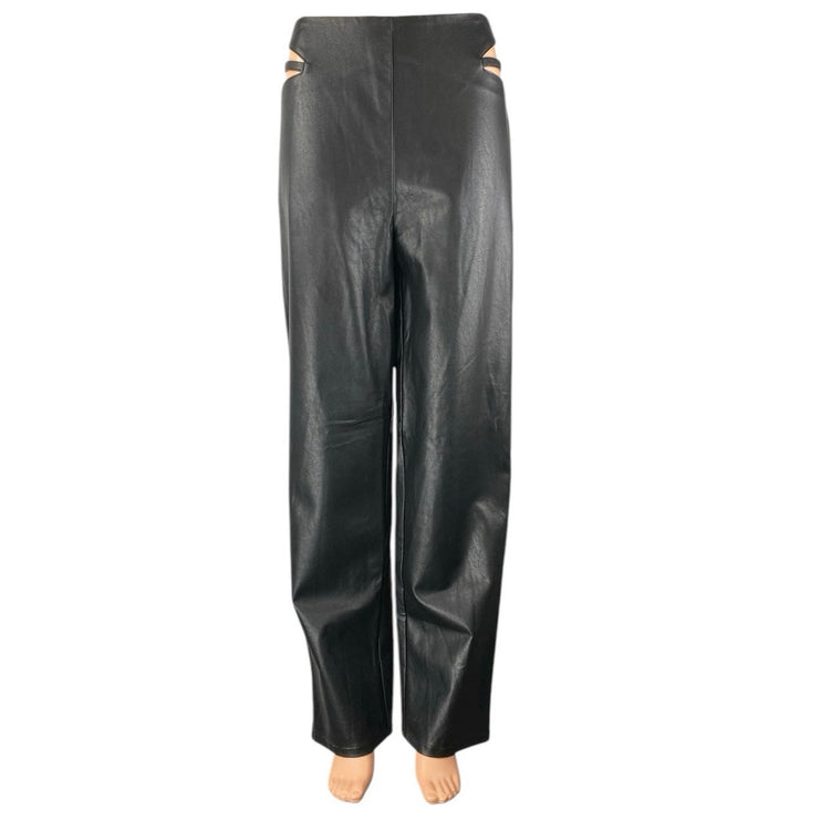 12th Tribe Black Cutout Waist High Rise Faux Leather Vegan Trousers Pants Size S