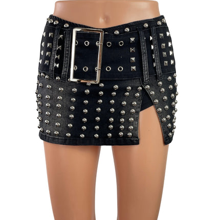 Dolls Kill Current Mood Black Studded Punk Grunge Mini Skirt Skort Shorts XXS