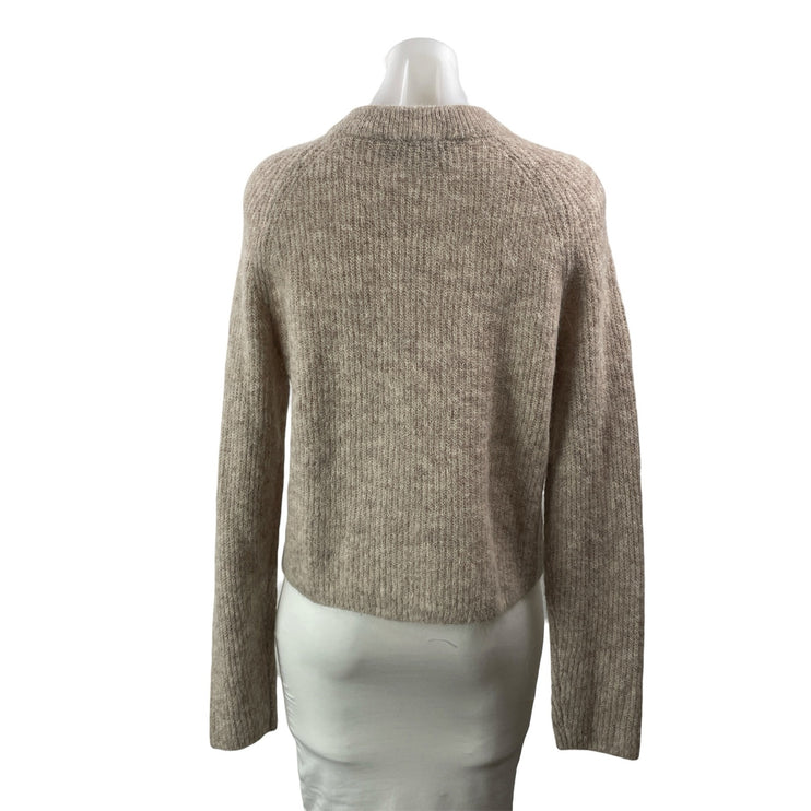 NEW Zara Beige Long Raglan Sleeves Wool Ribbed Knit Relaxed Fit Sweater Top Sz M