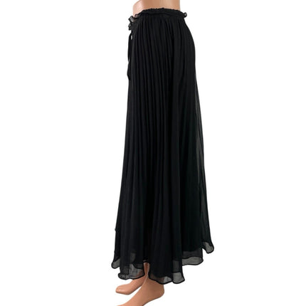 Zara Women's Black Sheer Pleated Ruffles High Waisted Maxi Flared A-Line Skirt S