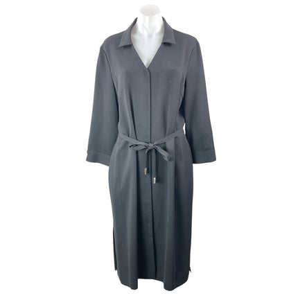 Biacci Women's Gray 3/4 Sleeves Belted Collared Midi Robe Shirt Dress Size 10