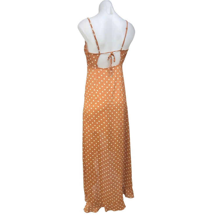 Dress Forum Brown White Polka Dots Sleeveless Ruffle High Low Maxi Dress Size S