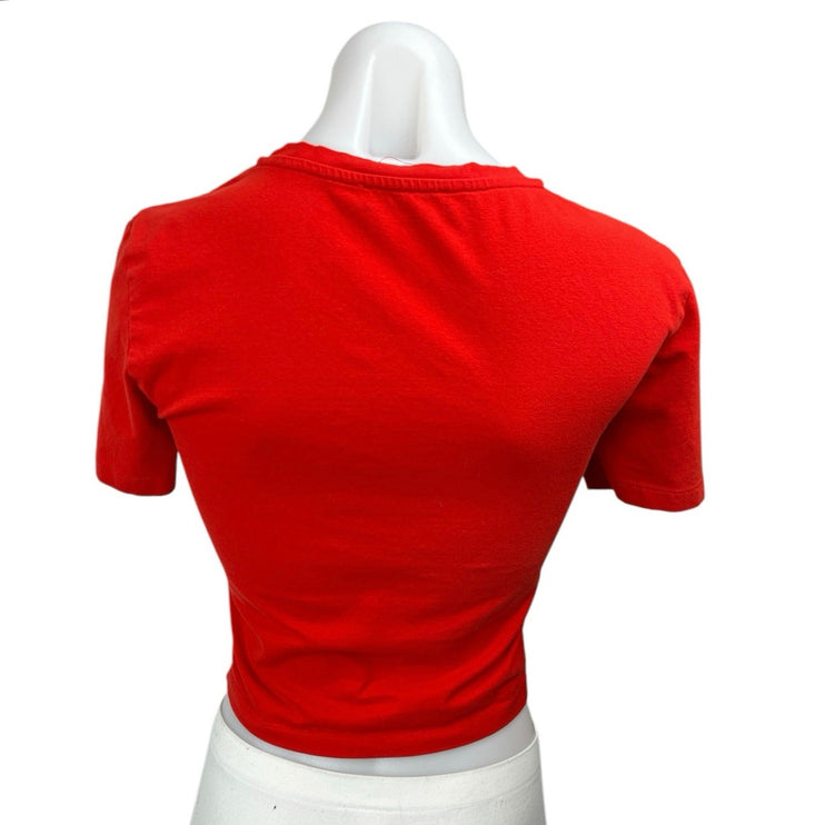 Zara Women's Red Knit Short Sleeve Crew Neck Casual Crop Tee T-Shirt Top Size S