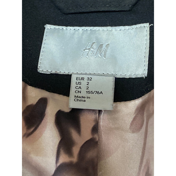H&M Women's Black Long Sleeve Peak Lapel One Button Blazer Coat Suit Jacket 2
