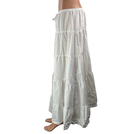 Zara White Casual Tiered Elastic Waist Drawstring Ruffles Flowy Maxi Skirt Sz L