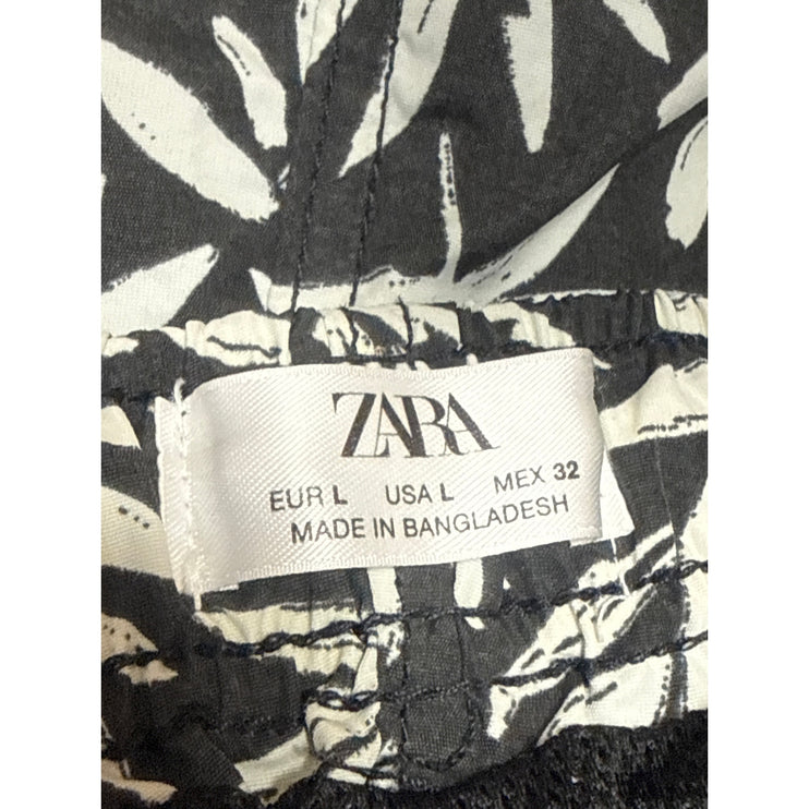Zara Men's Black White Leaf Tropical Hawaiian Surf Beach Mini Shorts Size L