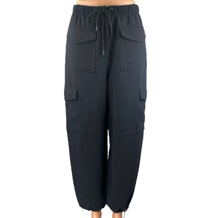 Aritzia Wilfred Women's Black High Waist Drawstring Baggy Cargo Trousers Pants 2