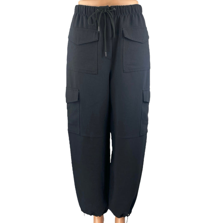 Aritzia Wilfred Women's Black High Waist Drawstring Baggy Cargo Trousers Pants 2