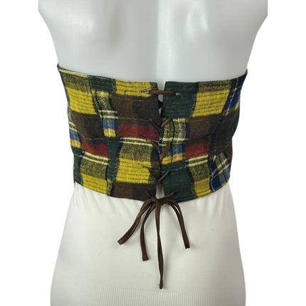 Motel Women's Multicolor Plaid Strapless Tube Bandeau Lace Up Crop Top Size M