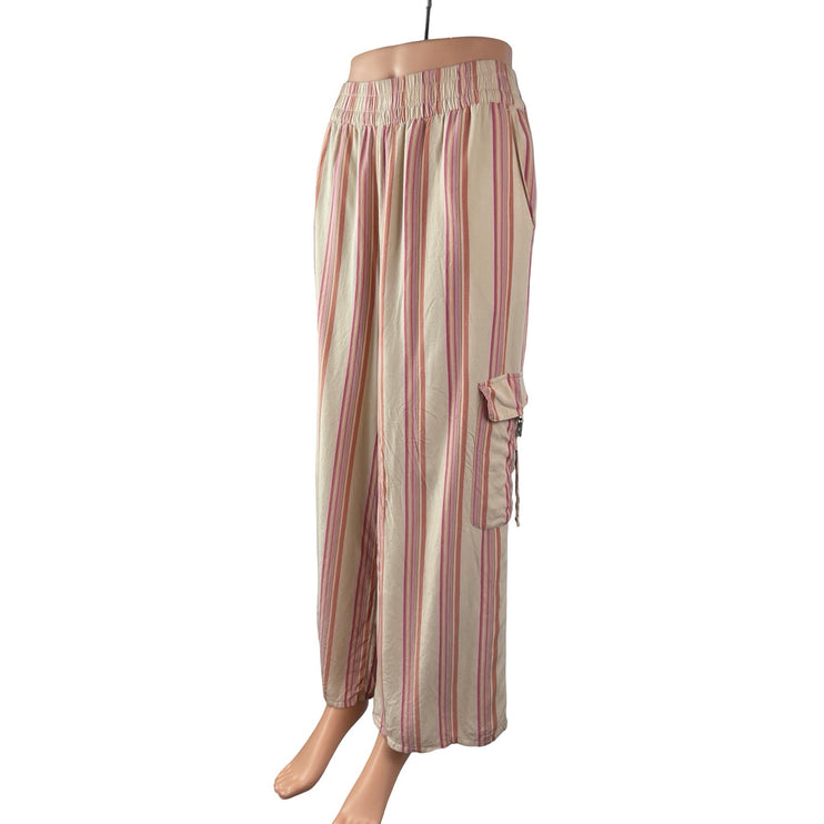 American Eagle Women's Stripe High Rise Palazzo Wide Leg Cargo Trousers Pants L