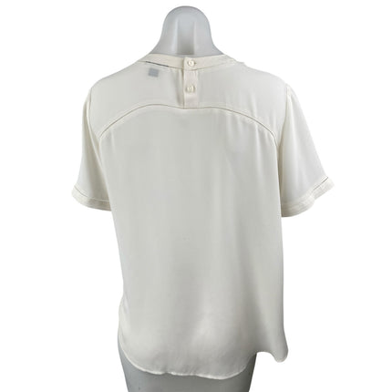 Ann Taylor Women's White Pintucked Short Sleeve Crew Neck Blouse Top Size S `