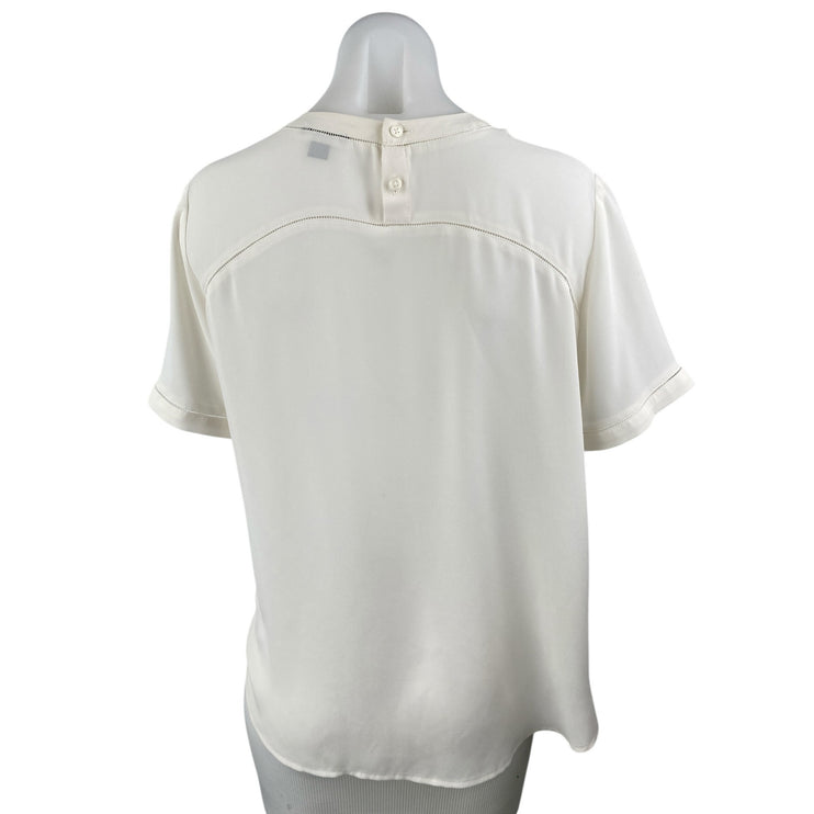 Ann Taylor Women's White Pintucked Short Sleeve Crew Neck Blouse Top Size S `