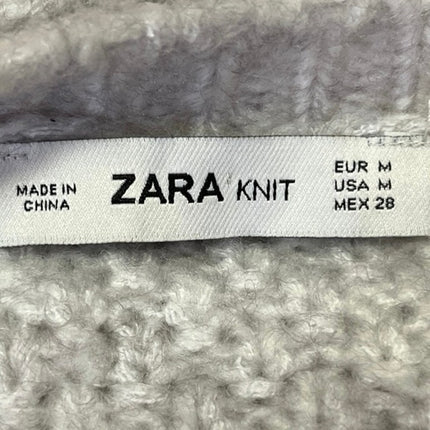 Zara Womens Knit Rings Pullover White Round Neck Long Sleeve Sweater Top Size M