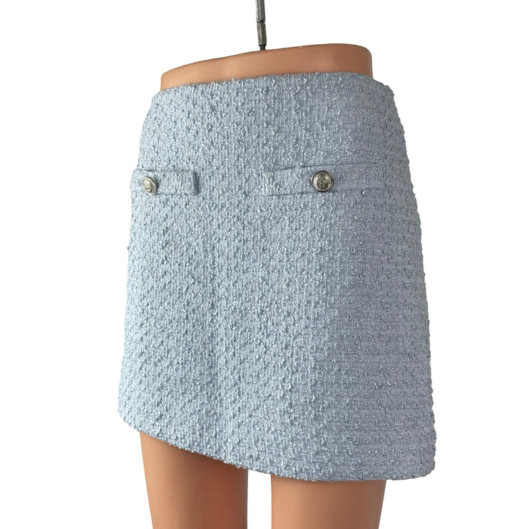 H&M Women Blue Tweed Textured Faux Pocket High Waist A Line Mini Skirt Size 4