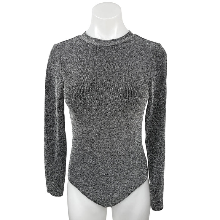 Divided by H&M Gray Black Shimmer Sparkly Glitter Open Back Bodysuit Top Size S