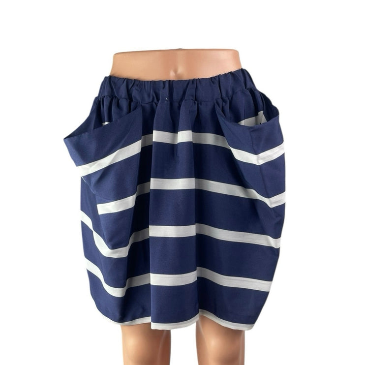 BCBGeneration Navy Blue White Striped Pocket Nautical Pencil Mini Skirt Size XS