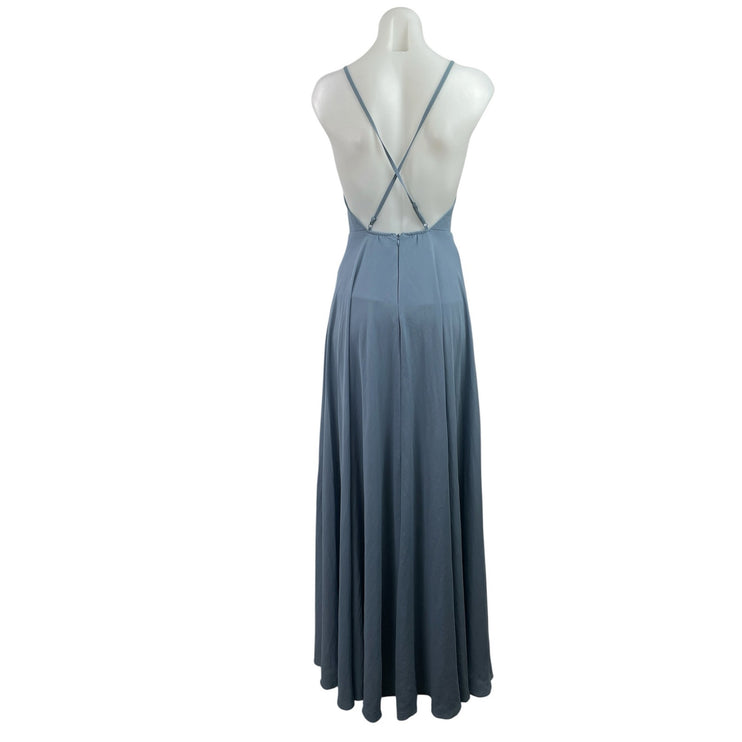 Lulus Womens Blue Sleeveless Cami Camisole Crossback Maxi Bridesmaid Dress Sz XS