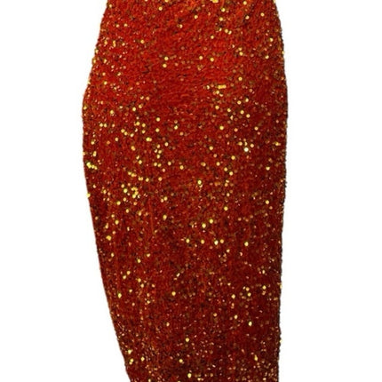 Women's Orange Sequin One Shoulder Slit Evening Gown Maxi Tank Bodycon Dress M
