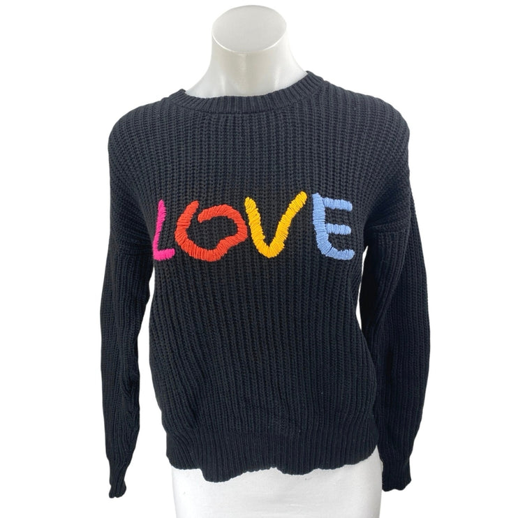 Charlie B LOVE Women's Black Rib Knit Embroidered Long Sleeve Sweater Top Sz XS