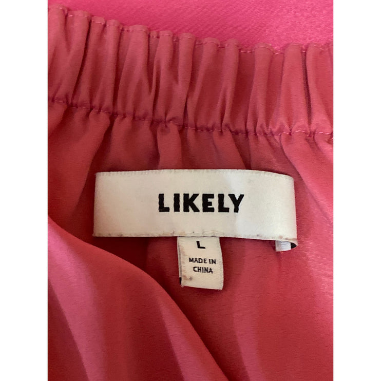 Likely Women's Pink Ruffle Off the Shoulder Mini Casual Shift Dress Size L
