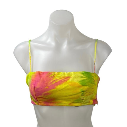 Hemant & Nandita Mina Yellow Floral Sleeveless Cami Bandeau Cropped Tank Top S