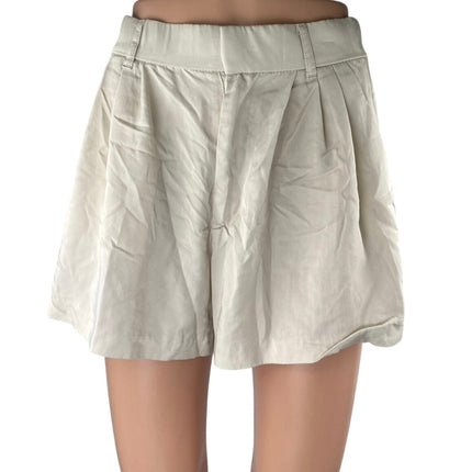 Zara Women's Light Beige Pleated High Waisted A Line Mini Casual Shorts Size S