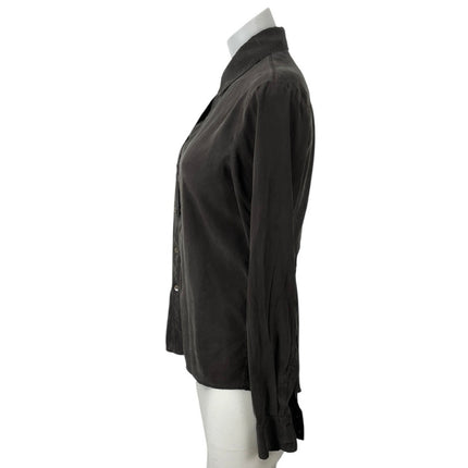Theory Tenia Women's Gray Silk Collared Long Sleeve Button Up Shirt Blouse Top M
