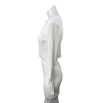Urban Outfitters White Ribbed Knit Long Sleeve Button Down Sweater Crop Top Sz L