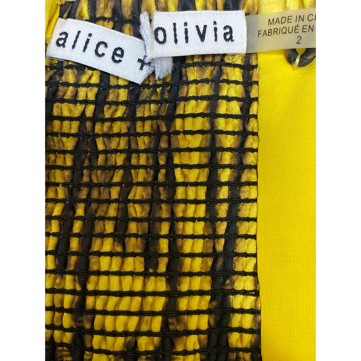Alice + Olivia Women's Yellow Printed Sleeveless Square Neck Cami Crop Top Sz 2