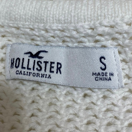 Hollister White Square Neck Open Knit Crochet Long Sleeve Crop Sweater Top Sz S