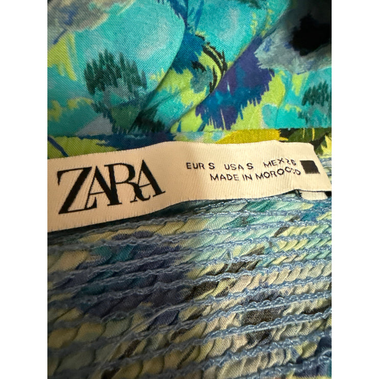 Zara Blue Multicolor Floral Sleeveless Cami Camisole Tank Sheath Midi Dress Sz S