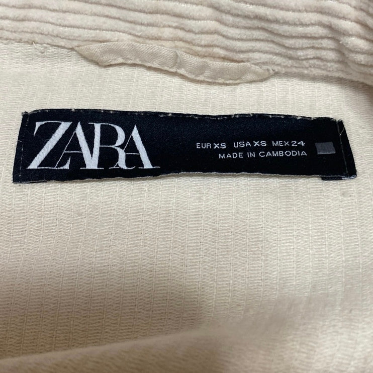 Zara Cream Beige Corduroy Long Sleeve Button Down Pocket Shirt Jacket Top Sz XS